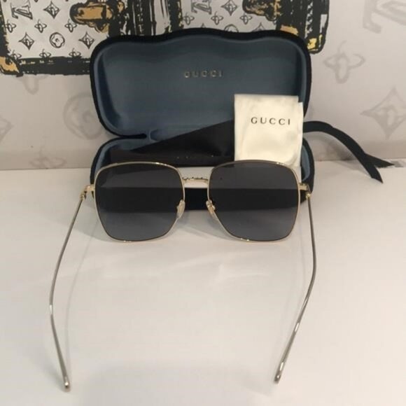 New Authentic Gucci GG1031S 001 Gold Square Sunglasses Grey Gradient Lenses - Picture 10 of 12
